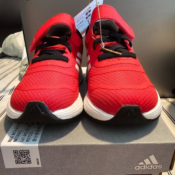 Adidas Sneakers Duramo 10 EL I Slip On Elastic Laces Velcro Red Kid's Size 6 NEW - Picture 3 of 6